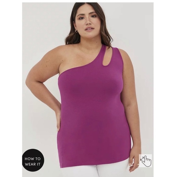 NWT TORRID One Shoulder Cut Out Foxy Tank Berry Purple Size 2x Plus Size Fitted - Picture 1 of 7